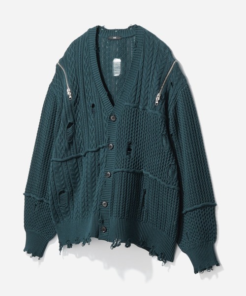 HARE ダメージ&ジッパーニットカーディガン HARE（ハレ） カーディガン BIGダメージZIPカーディガン(HARE) メンズ