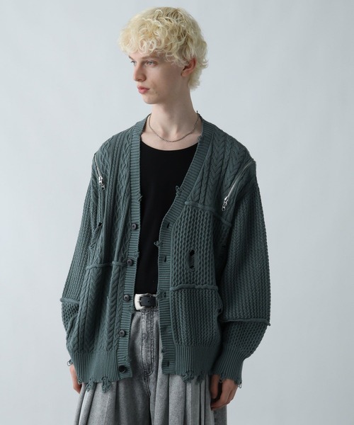 NVRFRGT 22awダメージカーディガン NVRFRGT / RAW WOOL DAMAGED CARDIGAN-ECRU | AVET