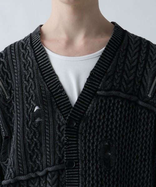 カーディガン BIGダメージZIPカーディガン(HARE) メンズ