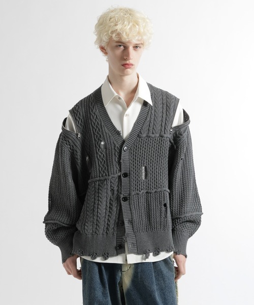 HARE（ハレ） カーディガン BIGダメージZIPカーディガン(HARE) メンズ