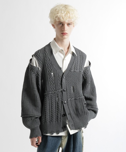 HARE（ハレ） カーディガン BIGダメージZIPカーディガン(HARE) メンズ
