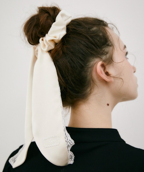 シュシュ ribbon lace chouchou / レース付きサテンシュシュ