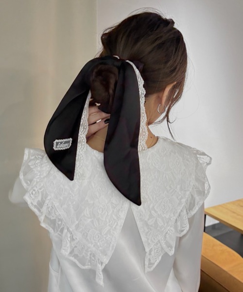 シュシュ ribbon lace chouchou / レース付きサテンシュシュ