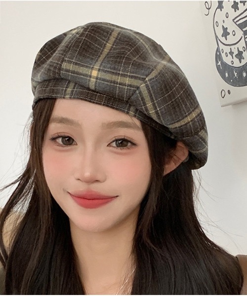 pyornim（ピョルニム） 帽子 ベレー帽 チェック柄ベレー帽 レディース