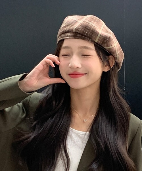 pyornim（ピョルニム） 帽子 ベレー帽 チェック柄ベレー帽 レディース