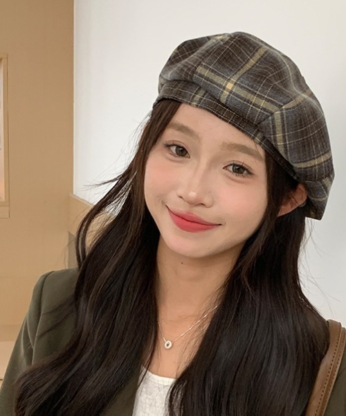 pyornim（ピョルニム） 帽子 ベレー帽 チェック柄ベレー帽 レディース