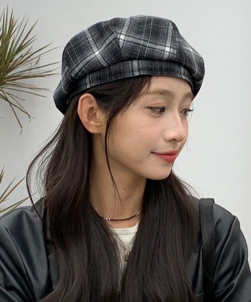 pyornim（ピョルニム） 帽子 ベレー帽 チェック柄ベレー帽 レディース