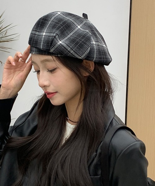 pyornim（ピョルニム） 帽子 ベレー帽 チェック柄ベレー帽 レディース