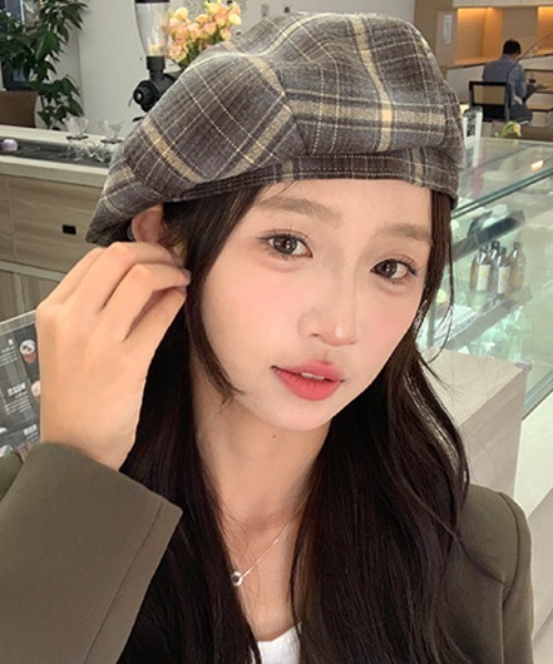 pyornim（ピョルニム） 帽子 ベレー帽 チェック柄ベレー帽 レディース
