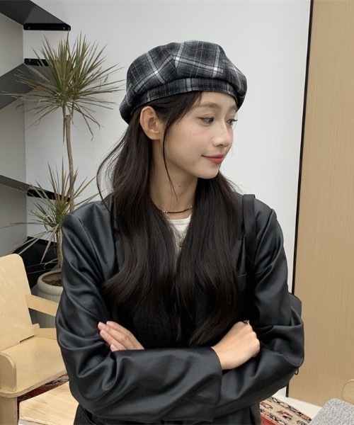 pyornim（ピョルニム） 帽子 ベレー帽 チェック柄ベレー帽 レディース