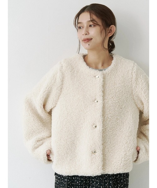 ボア ノーカラー ブルゾン セール】『WEB/一部店舗限定』ノーカラーファーボアZIPブルゾン（ノー
