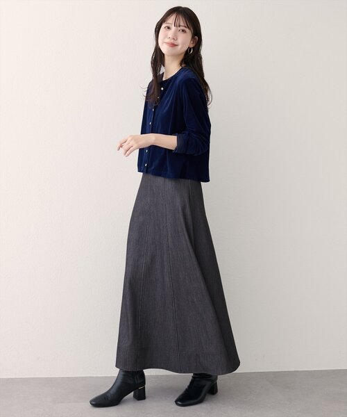 natural couture ロング スカート ワイド切り替えヘムフレアスカート