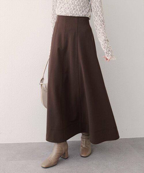 natural couture ロング スカート ワイド切り替えヘムフレアスカート