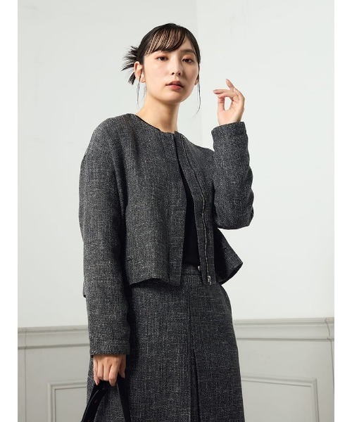 【未使用】LUNAツイードファージャケットblack 2Wayファージャケット×ショートパンツツイードセットアップ[nh184