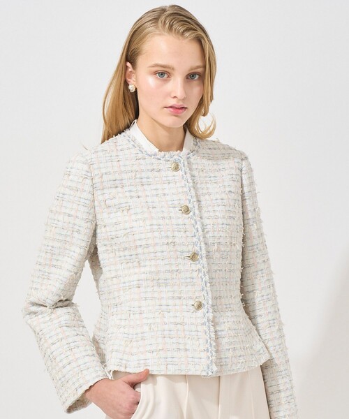 「ANAYI」 ノーカラージャケット 36 ブルー レディース_画像2