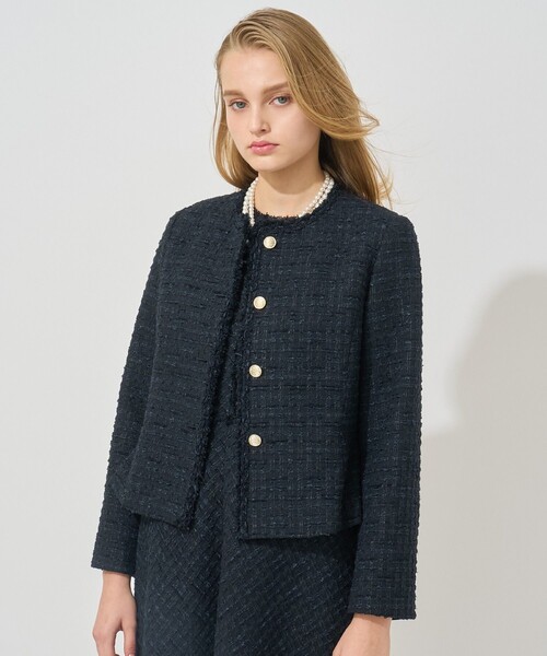 「ANAYI」 ノーカラージャケット 36 ブルー レディース_画像3