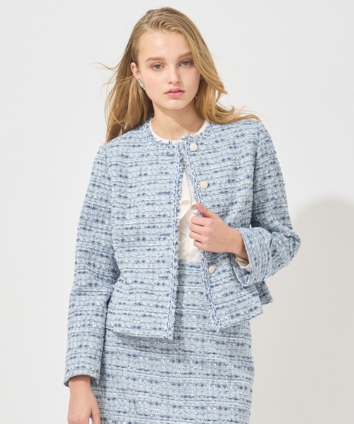 「ANAYI」 ノーカラージャケット 36 ブルー レディース_画像4