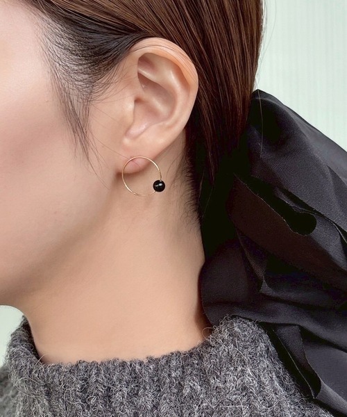 ピアス オニキス サークルピアス レディース : ZOZOTOWN Yahoo!店 