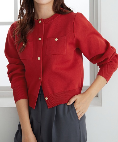 「alotta」 ニットカーディガン LL ワインレッド レディース_画像2