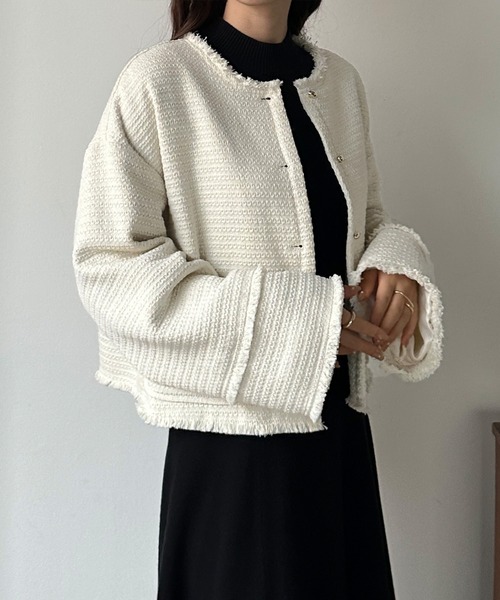 「Louere」 ツイードジャケット LARGE アイボリー レディース_画像7