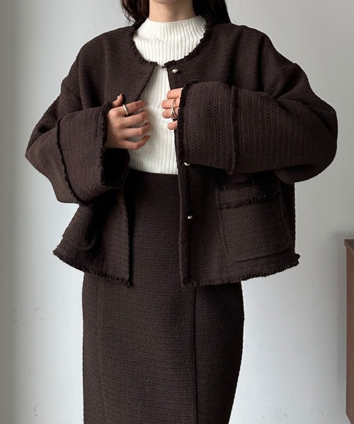 「Louere」 ツイードジャケット LARGE アイボリー レディース_画像9