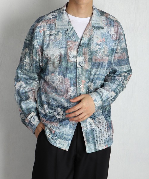 WESTSEA（ウエストシー） シャツ 総柄 レースジャガード シアー長袖