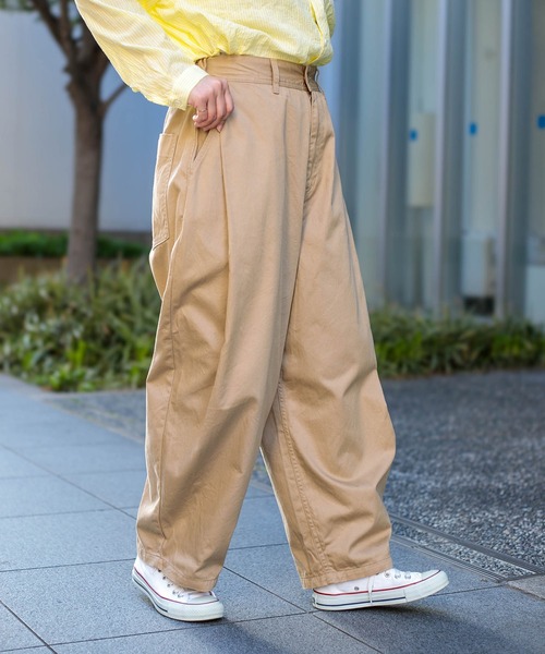 パンツ 「D.M.G / ディーエムジー」 ツイル サイドプリーツパンツ レディースの画像