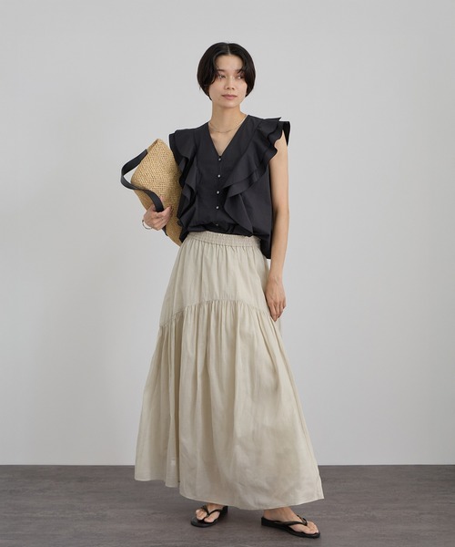未使用SALON adam et rope コットンオーガンジーギャザースカート SALON adam et rope'（サロン アダム エ ロペ） ロング スカート
