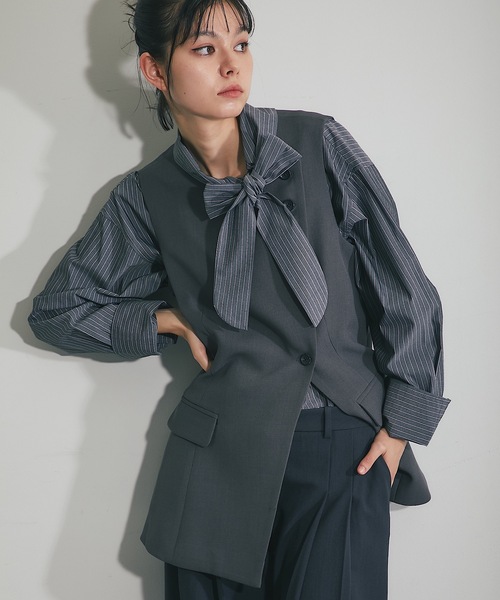 「SMILE ORCHID」 長袖ブラウス M グレー レディース_画像5