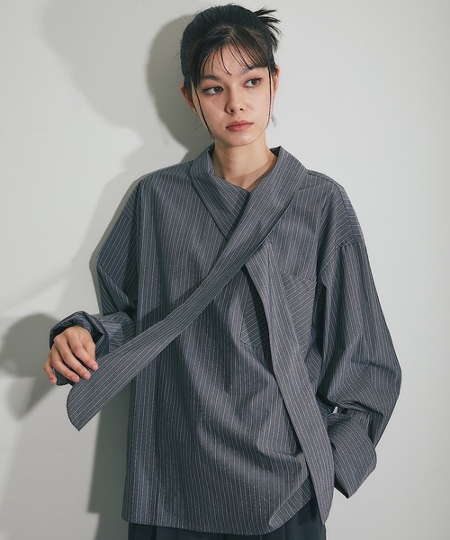 「SMILE ORCHID」 長袖ブラウス M グレー レディース_画像7