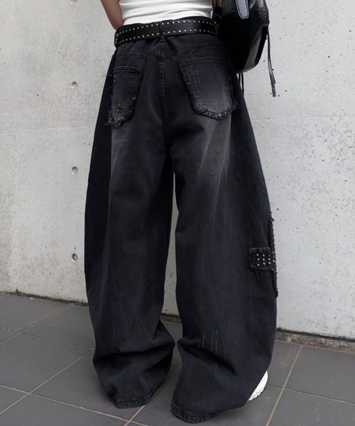 lilful ジーンズ 「26年春夏新作」ウォッシュ加工 スタッズクロス