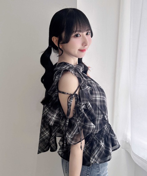 INGNI（イング） ブラウス シャツ 半袖 2Wayリボンアソート肩あき