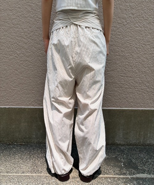 ワイドパンツ パンツ シャツスリーブストライプイージーパンツ レディースの画像