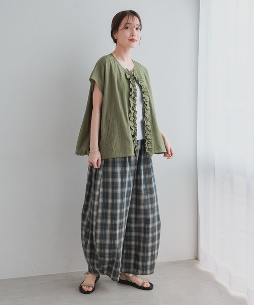 パンツ ボリュームチェックパンツ「プチ・プラスサイズあり」 レディースの画像