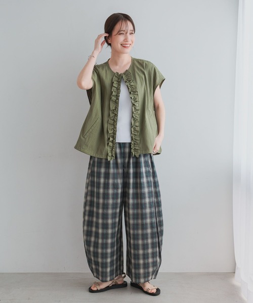 パンツ ボリュームチェックパンツ「プチ・プラスサイズあり」 レディースの画像
