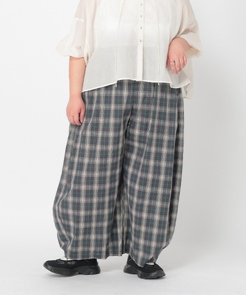 パンツ ボリュームチェックパンツ「プチ・プラスサイズあり」 レディースの画像