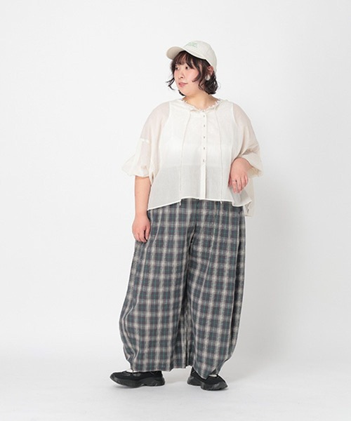 パンツ ボリュームチェックパンツ「プチ・プラスサイズあり」 レディースの画像