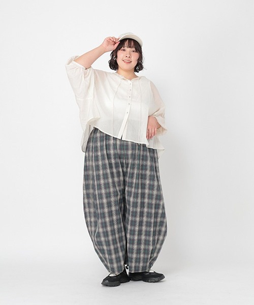 パンツ ボリュームチェックパンツ「プチ・プラスサイズあり」 レディースの画像
