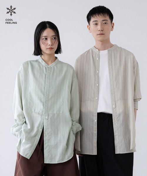 シャツ 接触冷感機能付き「LFM(U)」リネンストライプブザムシャツ　 902808 メンズ レディース | LOWRYS FARM | 02