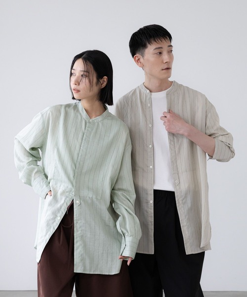 シャツ 接触冷感機能付き「LFM(U)」リネンストライプブザムシャツ　 902808 メンズ レディース | LOWRYS FARM | 03