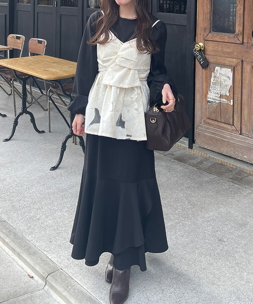 「junoah」 長袖ワンピース MEDIUM ブラック レディース_画像4