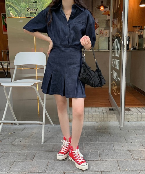 【関税込み】EYTYS ブルー Hailey ミニワンピース AZUL BY MOUSSY | シャギースリーブミニニットワンピース