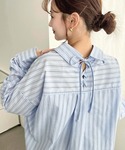 ブラウス シャツ マルチストライプ後ろ編み上げ...の詳細画像1