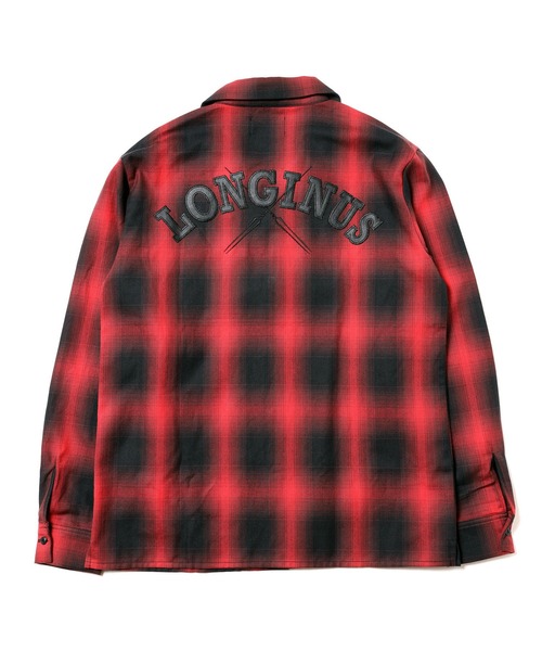 LONGINUS オープンネック チェックシャツ (レッド)新品 RADIO EVA シャツ RADIO EVA A189 Longinus OPEN NECKED OMBRE CHECKED