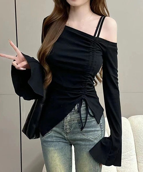 tシャツ ギャザーオフショルダーリブロンT レディース ギャザーオフショルダーリブロンT｜ACLENT（アクレント）
