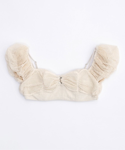 ブラウス シャツ 2way Slab Mesh Layered Bustier Tops/2WAYスラブメッシュレイヤードビスチェトップス「MAISO セール】2way Slab Mesh Layered Bustier Tops/2WAYスラブ