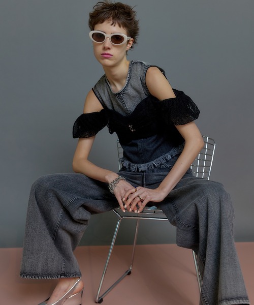 ブラウス シャツ 2way Slab Mesh Layered Bustier Tops/2WAYスラブメッシュレイヤードビスチェトップス「MAISO MAISON SPECIAL ブラウス シャツ 2way Slab Mesh Layered