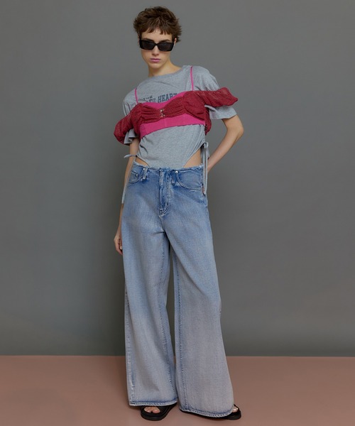 ブラウス シャツ 2way Slab Mesh Layered Bustier Tops/2WAYスラブメッシュレイヤードビスチェトップス「MAISO セール】2way Slab Mesh Layered Bustier Tops/2WAYスラブ