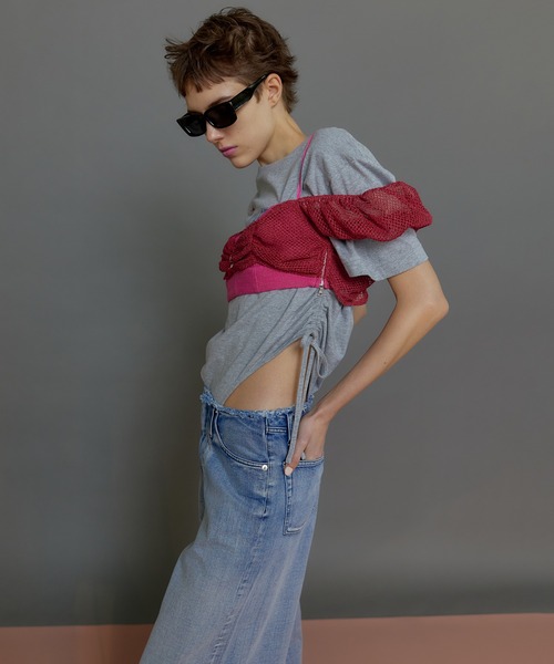 ブラウス シャツ 2way Slab Mesh Layered Bustier Tops/2WAYスラブメッシュレイヤードビスチェトップス「MAISO MAISON SPECIAL ブラウス シャツ 2way Slab Mesh Layered
