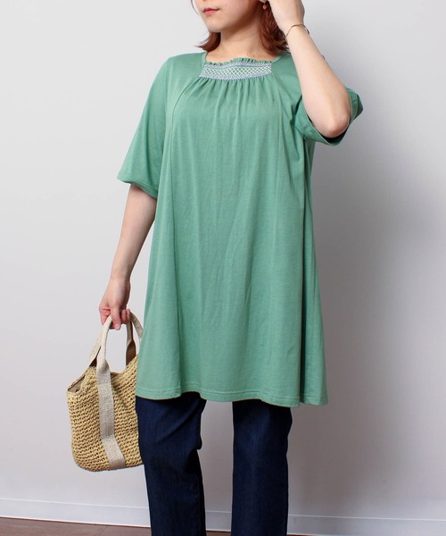 新品❗定価1万6千円越え❗【MISSEL】ハイネックチュニック L 大きいサイズ MB mint breeze チュニック 「L〜6L 大きいサイズ」スモッキング
